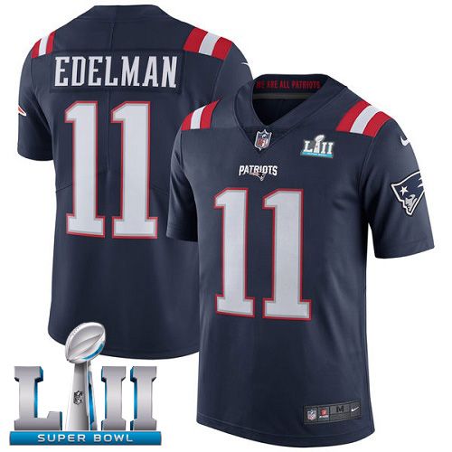Men New England Patriots #11 Edelman Blue Color Rush Limited 2018 Super Bowl NFL Jerseys->new england patriots->NFL Jersey